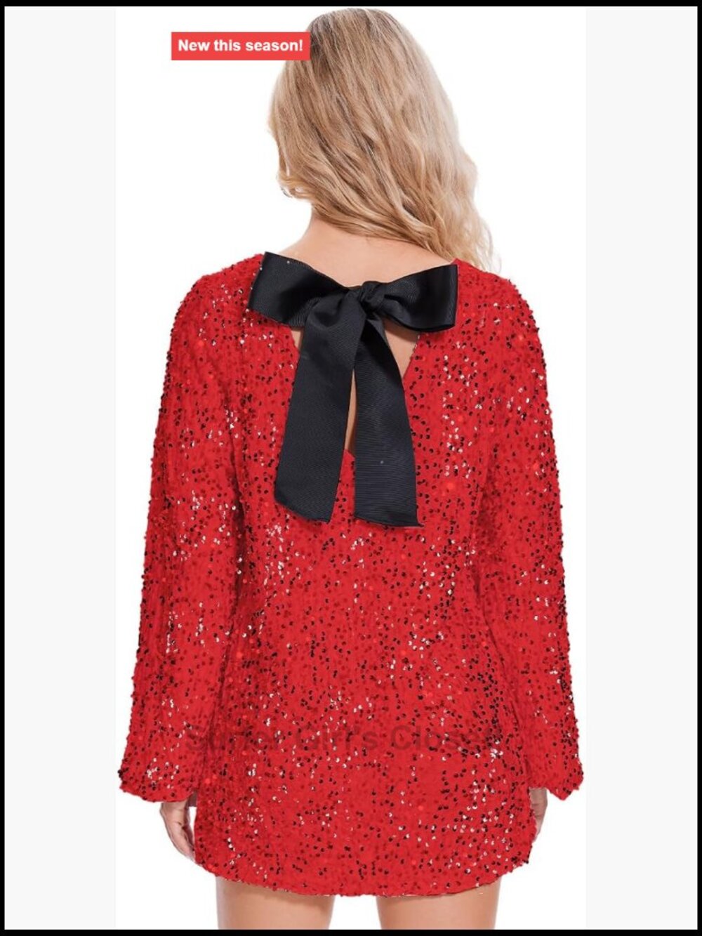 Long Sleeve Sequin Party Dress with Bow Tie Back Mini A-Line Night Out